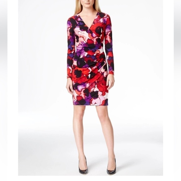 Calvin Klein Abstract Floral Faux Wrap Dress Women’s US 8 - Picture 1 of 11